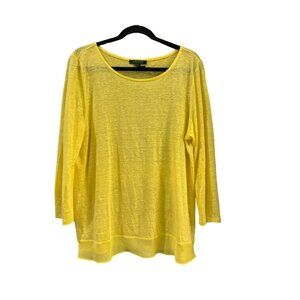 Lauren Ralph Lauren Womens Yellow Linen Long Sleeve Top Large Bright Tunic